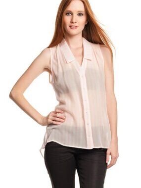 Jeunesse Fanny Sheer Barbarella White Hilo Striped Top Blouse Chiffon Silk